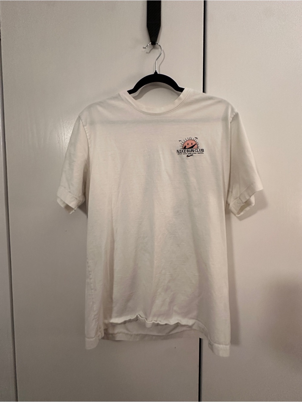 Nike White Short-Sleeve Tee with Small Sun Club Graphic